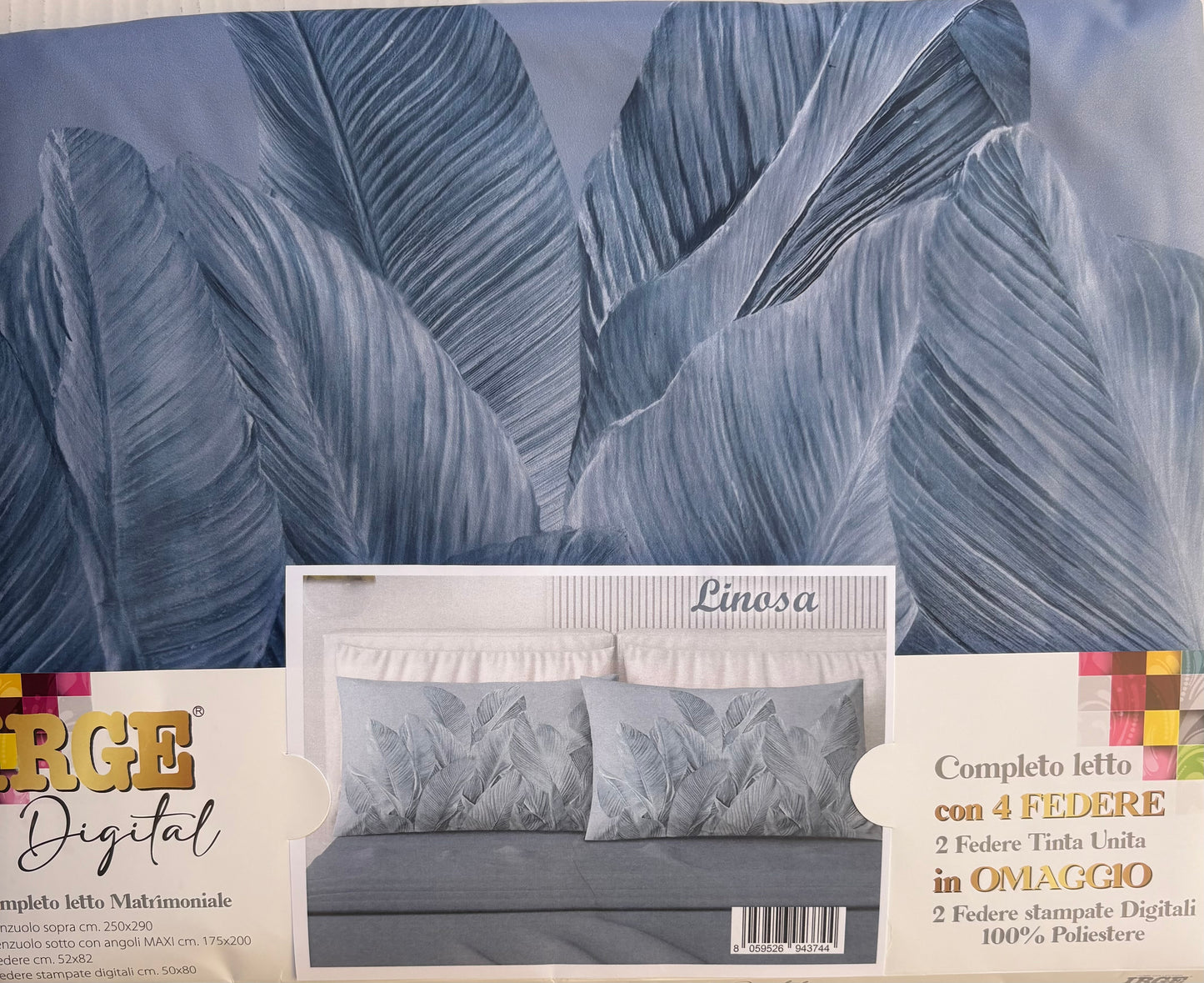 Completo Lenzuola Letto Matrimoniale Irge in Cotone 4 Federe Stampa Digitale