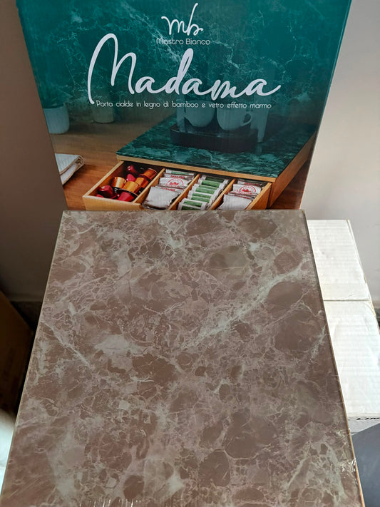Porta cialde in legno di bamboo e vetro effetto marmo