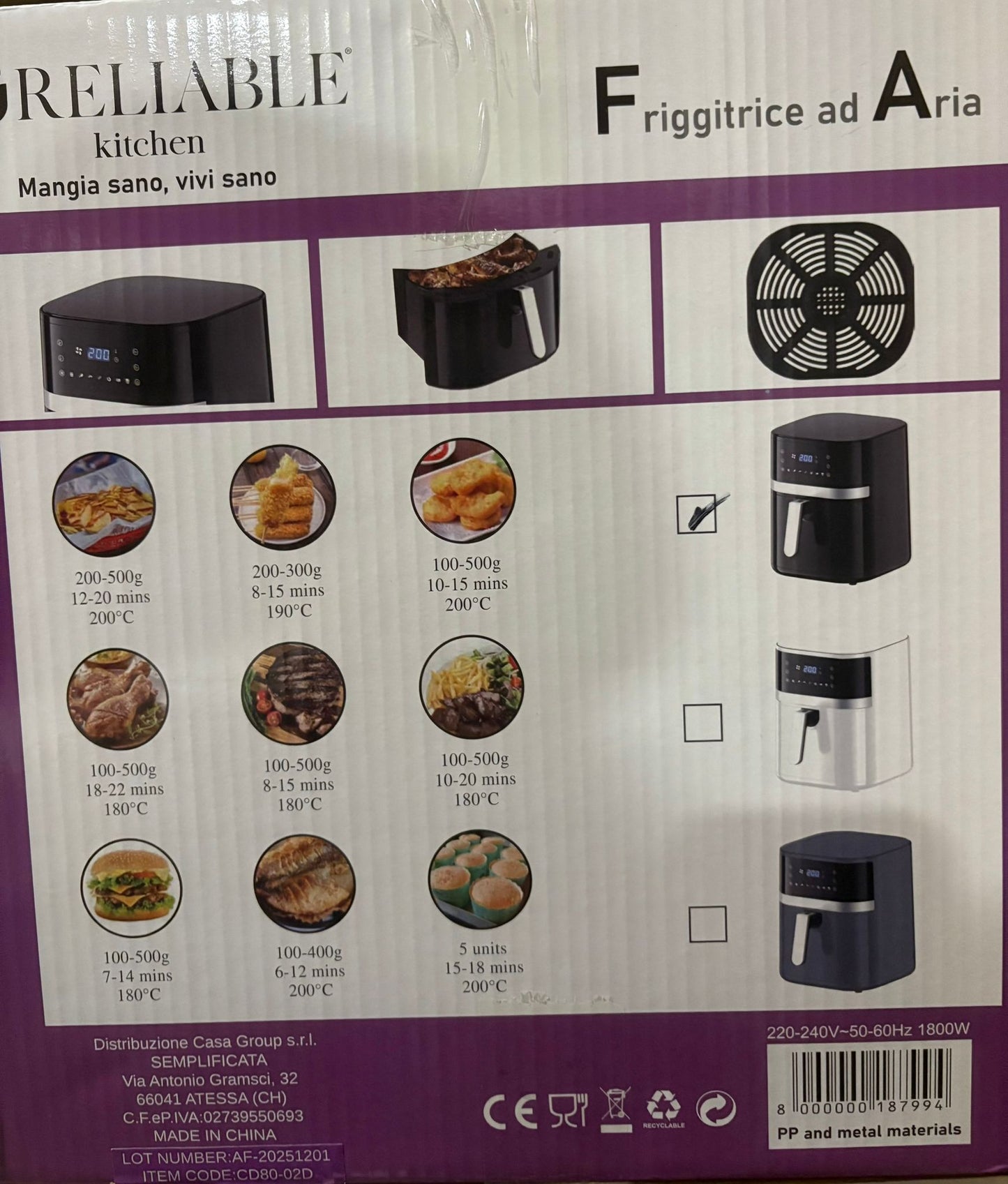 Friggitrice RELIABLE ad aria digitale con display digitale 9Litri
