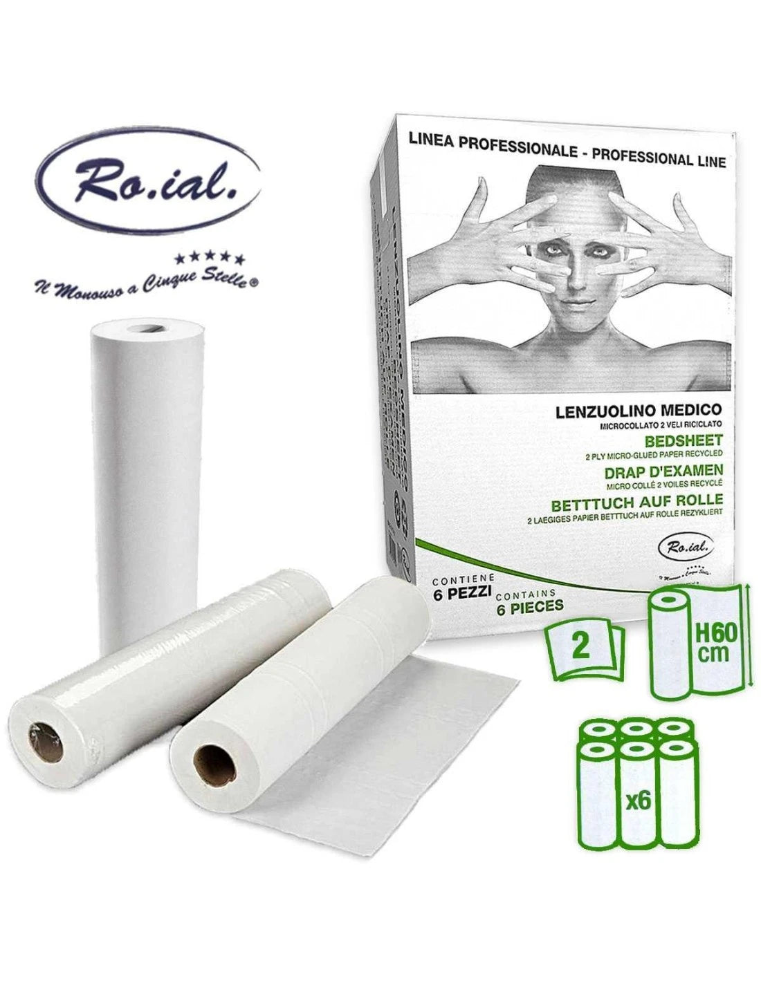 Lenzuolino medico Roial 2 veli pura cellulosa 50mt 6pz